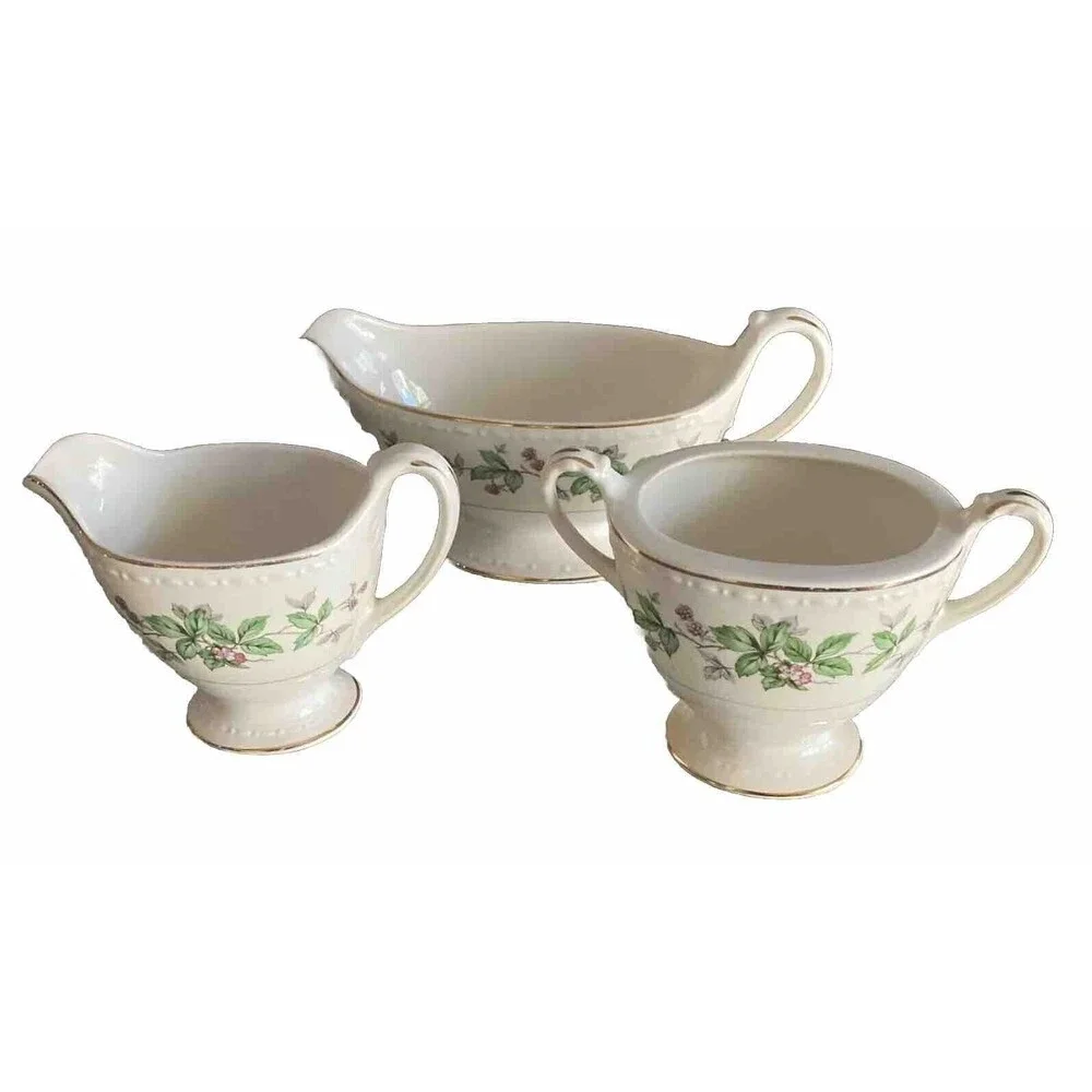 Vintage Homer Laughlin Eggshell Georgian GREENBRIAR Creamer /Sugar & Gravy Boat
